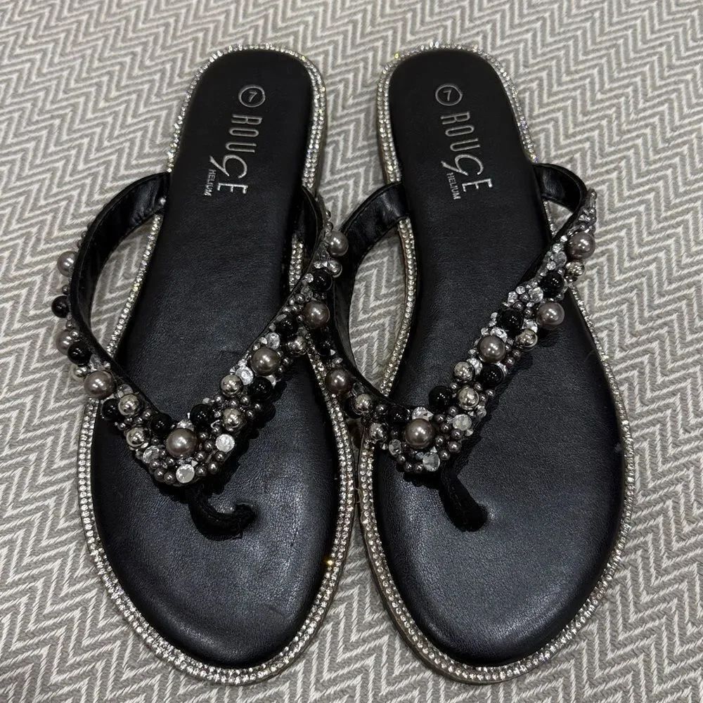 Rouge Helium Black Beaded Sandals Size 7